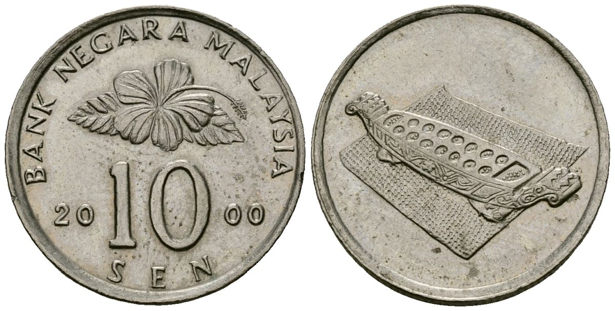Малайзия 10 сенов 2000 цветок KM 51 медно-никель 4173-967