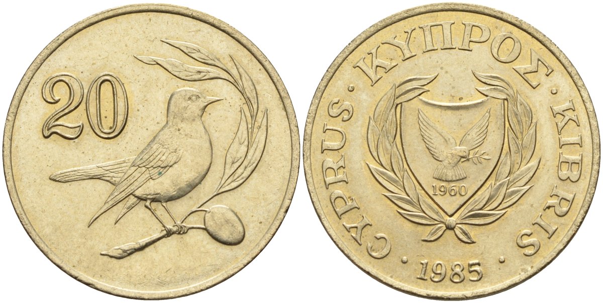 Кипр 20 центов 1985 KM 57.2 никель латунь 4140-736