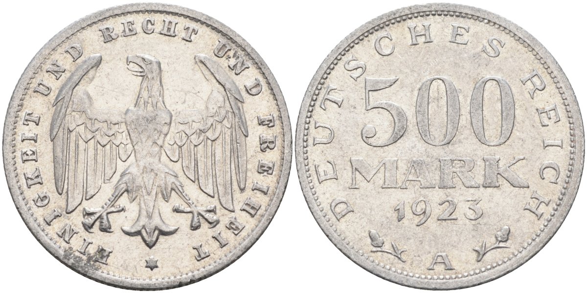 Германия 500 марок 1923 А KM 36, J.305 алюминий 4587-524