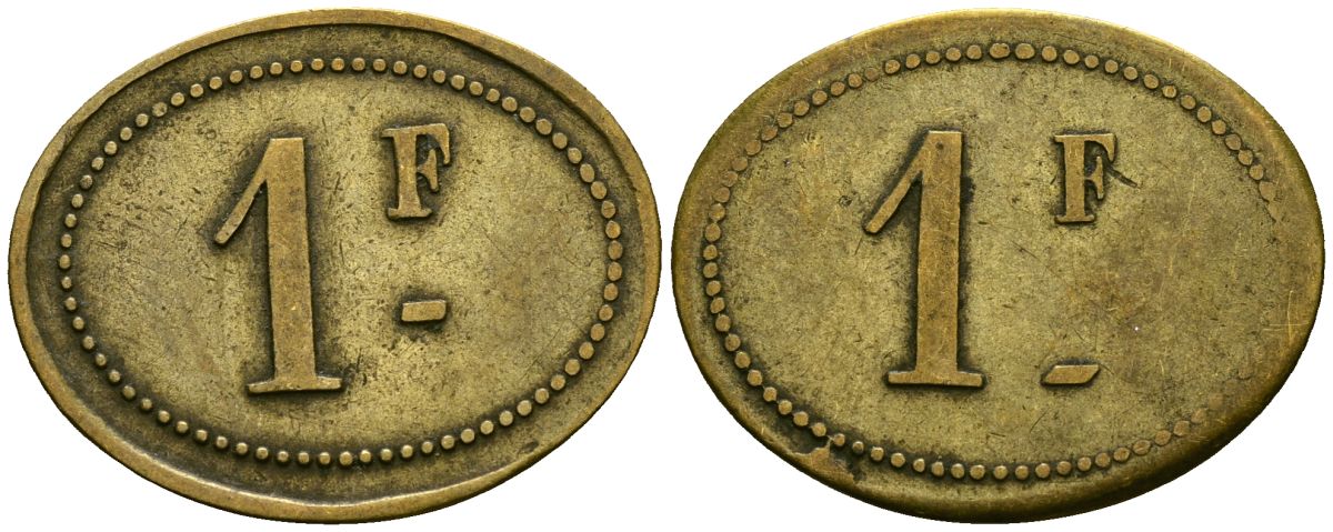 Франция 1 франк XIX-XX век ресторанный жетон латунь 4166-711