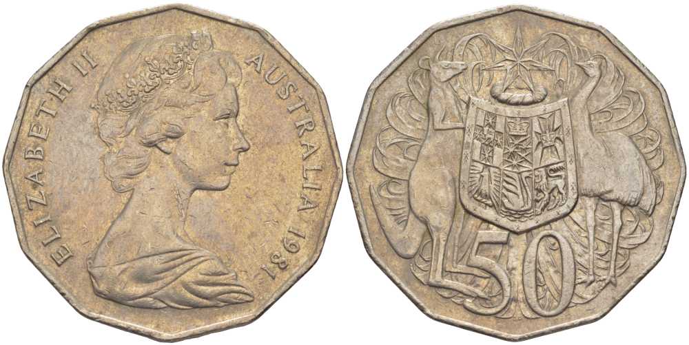 Австралия 50 центов 1981 Елизавета II (1952-2022), герб, кенгуру KM 68 медно-никель 107-123