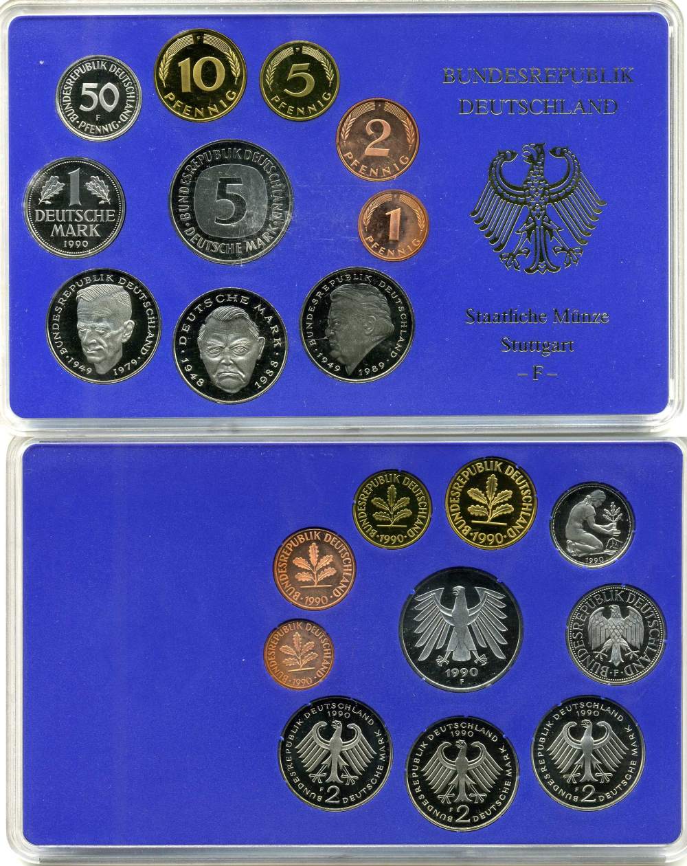 ФРГ государственный набор из 10 монет 1990 F PROOF 7-5-2-10