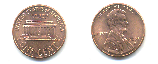 США 1 ЦЕНТ 2008 D ЛИНКОЛЬН KM 201b цинк плакированный медью 86-527