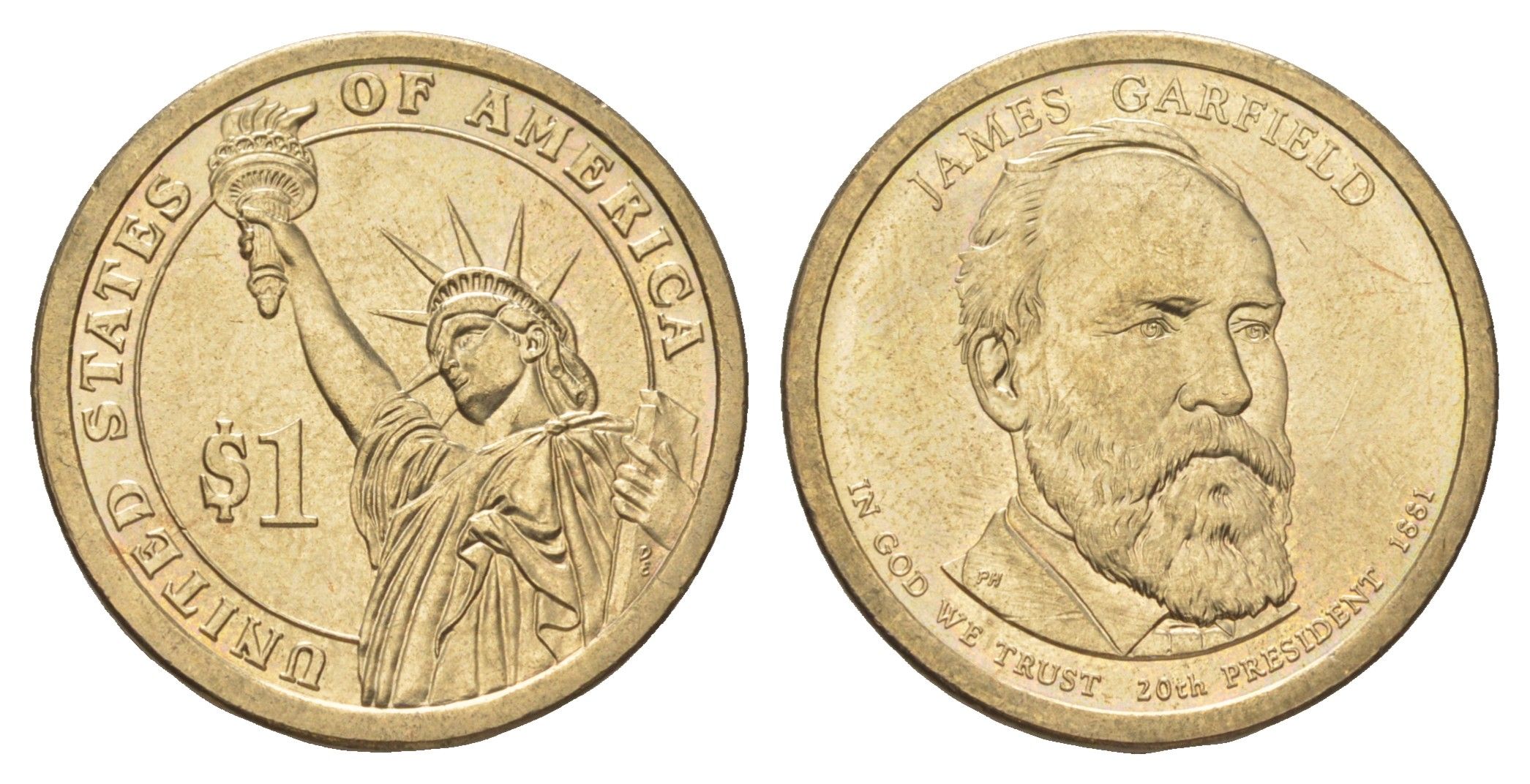 США 1 доллар 2011 P, Президент США - Джеймс Гарфилд (1881) KM 502 медь с марганцево-латунным покрытием UNC 4629-313