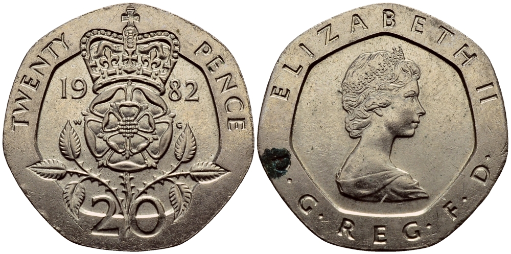 Великобритания 20 пенсов 1982 Елизавета II (1952-2022) KM 931, Spink 4230 (G1) медно-никель 51-2544