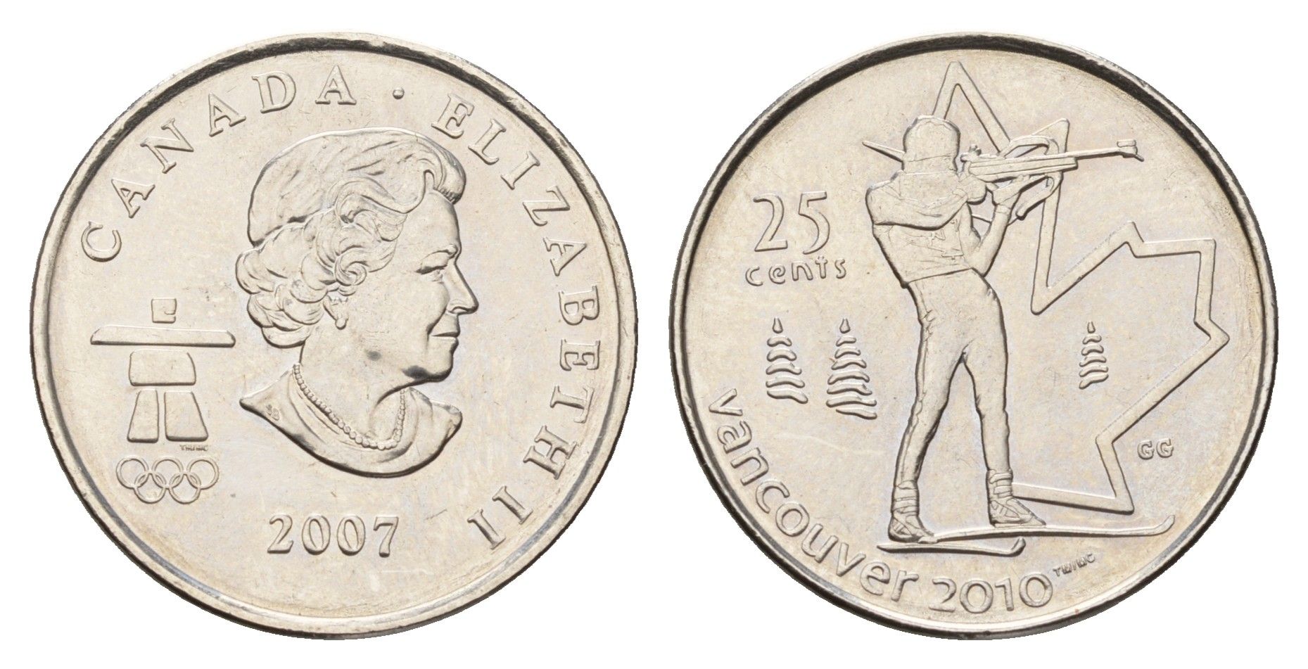 Канада 25 центов 2007 XXI зимние Олимпийские Игры, Ванкувер 2010 - Биатлон KM 685 сталь плакированная никелем UNC 4678-1153