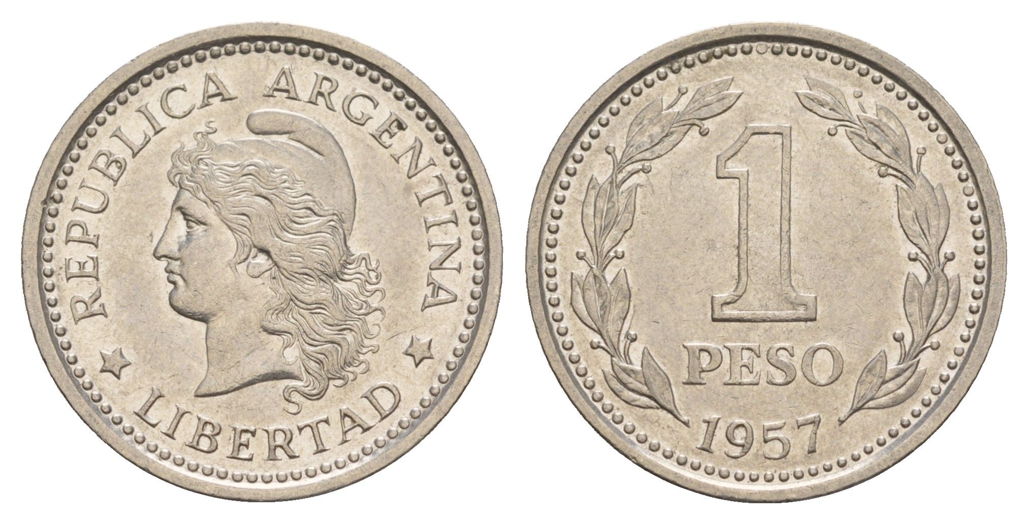 Аргентина 1 песо 1957 KM 57 сталь плакированная никелем 4656-1134