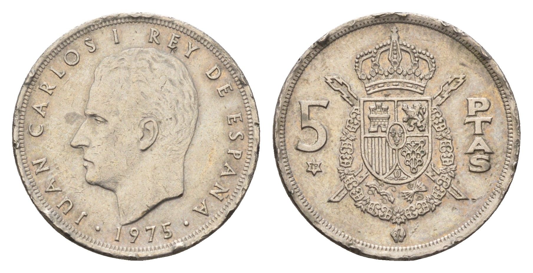 Испания 5 песет 1975 (79) Хуан Карлос I (1975-2014) KM 807 медно-никель 4633-922