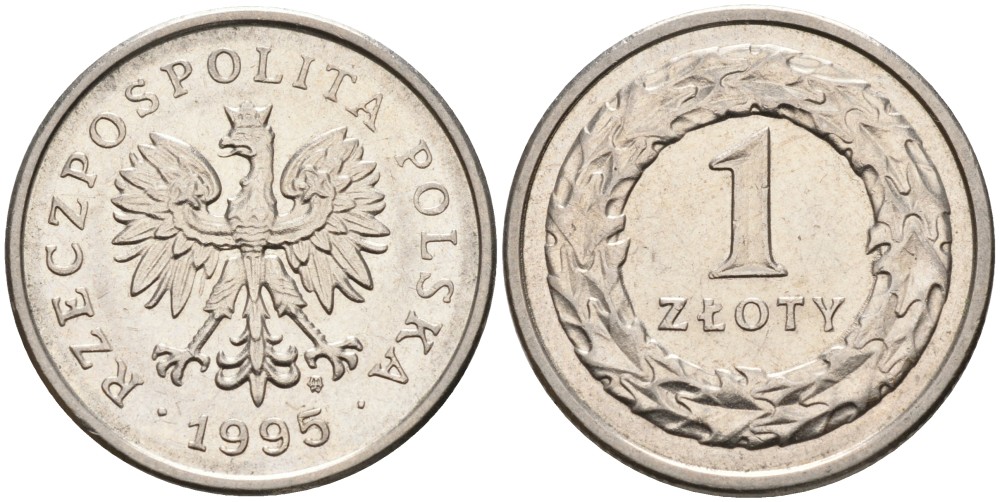 Польша 1 злотый 1995 MW KM 282 медно-никель 86-824