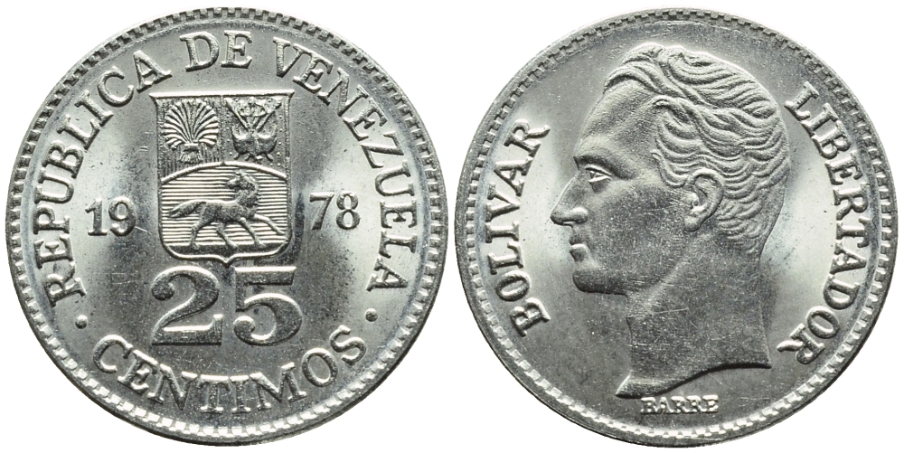 Венесуэла 25 сентимо 1978 Симон Боливар KM 50.1 никель 4392-961