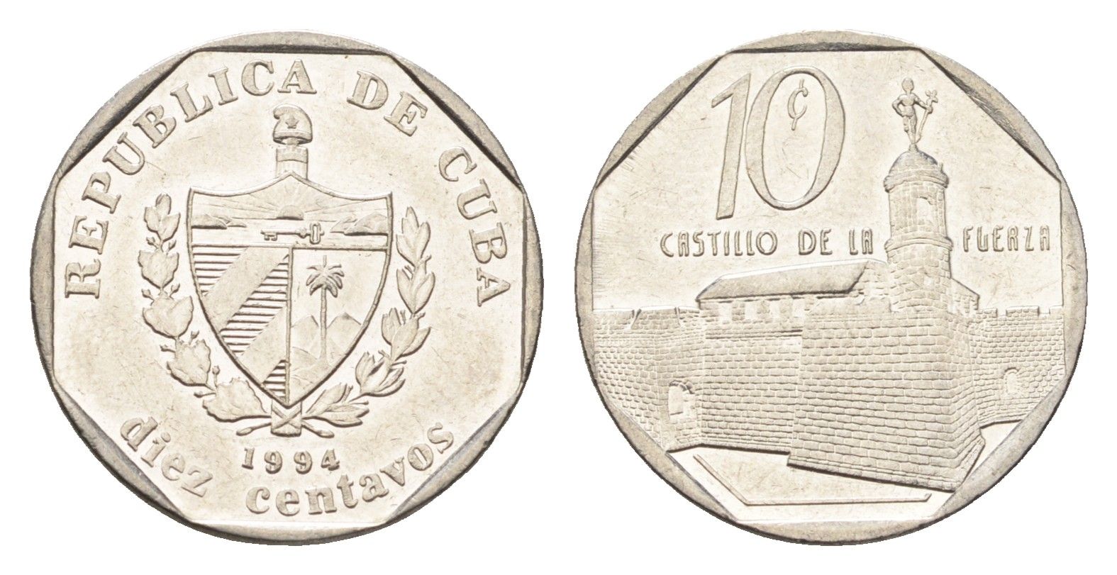 Куба 10 сентаво 1994 форт в Гаване Ла-Фуэрса KM 576 сталь плакированная никелем aUNC 4664-736