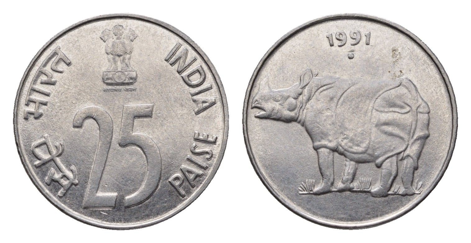 Индия 25 пайс 1991 KM 54 нержавеющая сталь UNC 4690-225
