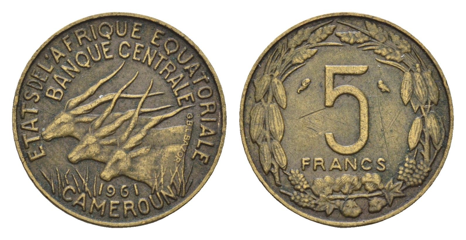 Экваториальная Африка, Камерун 5 франков 1961 KM 1 медь алюминий 54-934