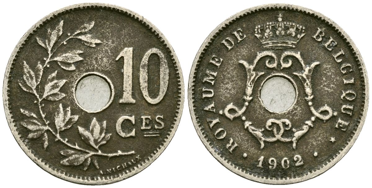 Бельгия 10 сантимов 1902 Belgique KM 48 медно-никель 4172-721