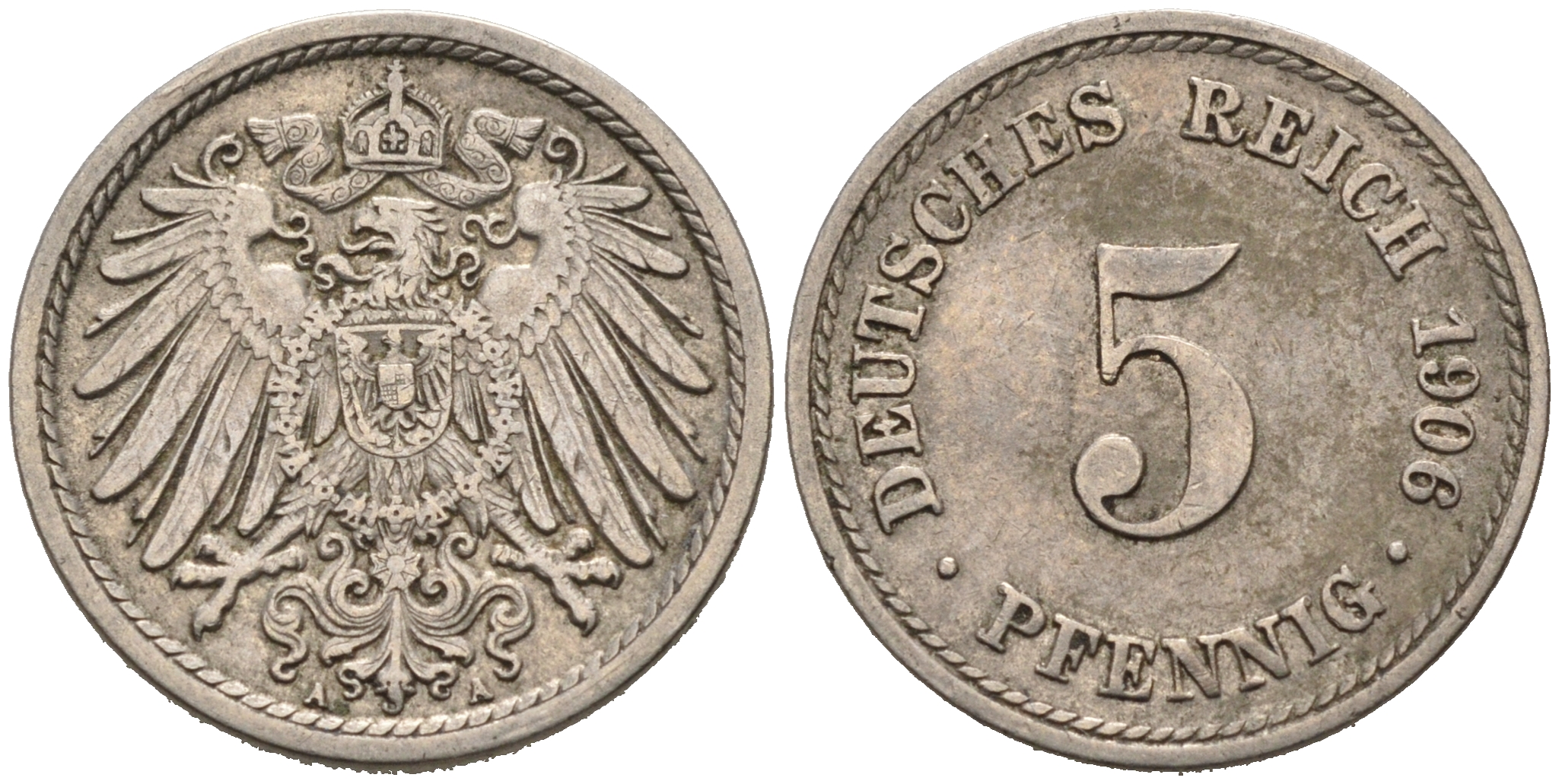 ГЕРМАНИЯ 5 ПФЕННИГОВ 1906 A, KM 11, J. 12 медно-никель 75-855