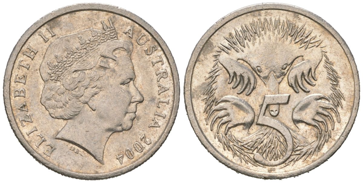 Австралия 5 центов 2004 ехидна, Елизавета II (1952-2022) KM 401 медно-никель aUNC 4618-714