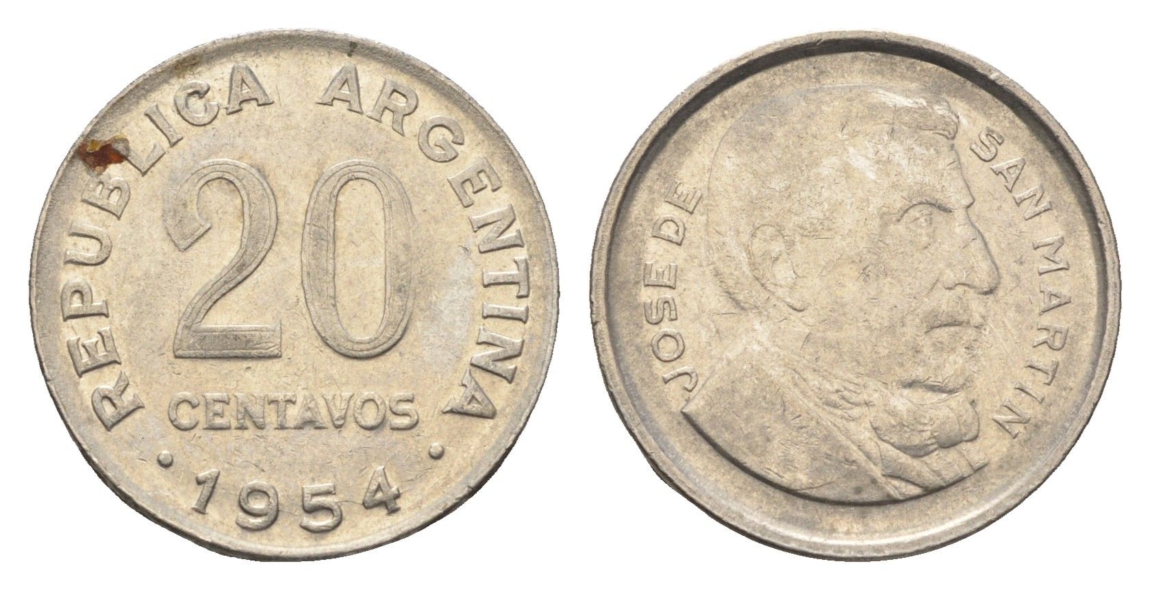 Аргентина 20 сентаво 1954 KM 52 сталь плакированная никелем 4664-618