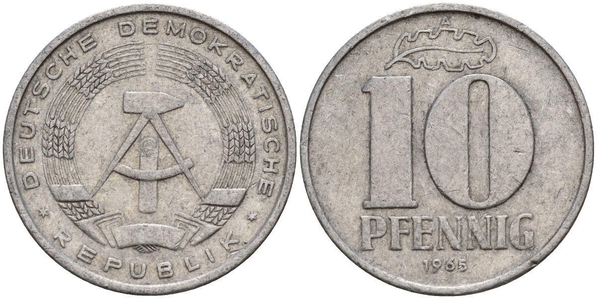 ГДР 10 пфеннигов 1965 A KM 10 алюминий 27-151