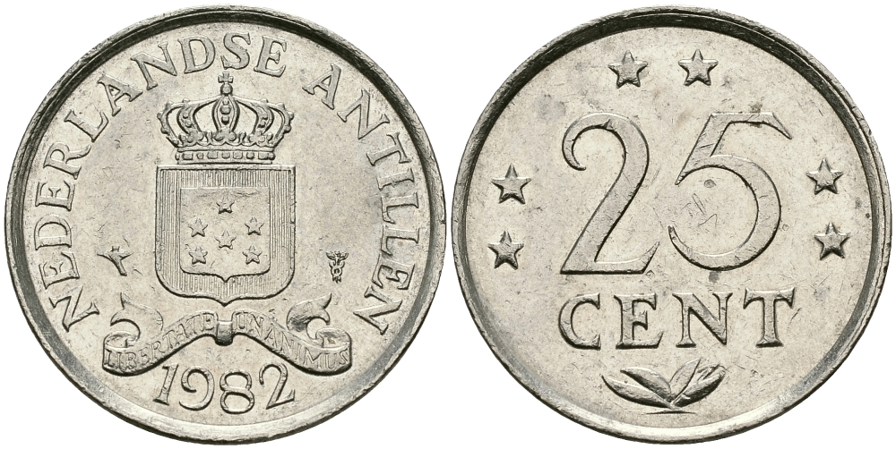 Нидерландские Антилы 25 центов 1982 Беатрикс (1980-2013) KM 11 никель 177-517