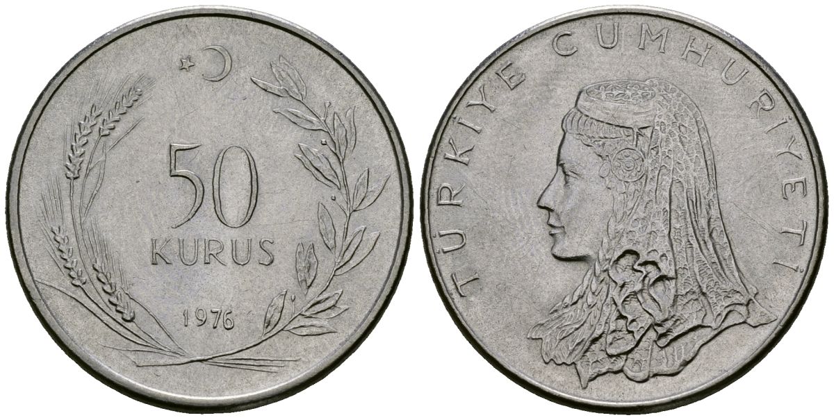 Турция 50 курушей 1976 Анатолийская невеста KM 899 нержавеющая сталь 4176-1251