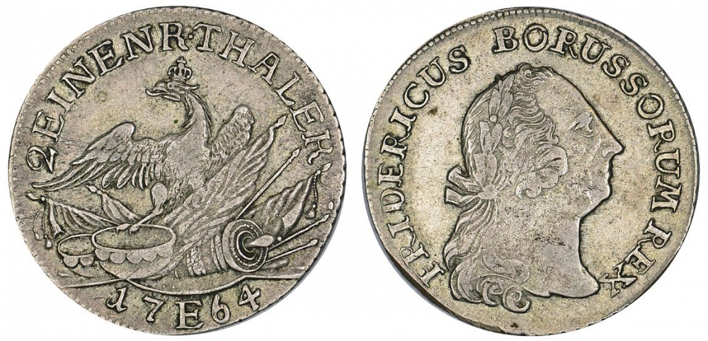Пруссия 1/2 талера 1764 E, Кенигсберг, Фридрих II (1740-1786) KM 304, Kluge 139, Old. 112 серебро 00-817-21