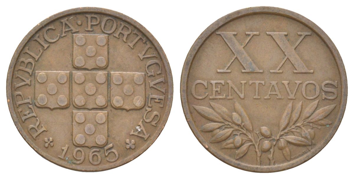 Португалия 20 сентаво 1965 KM 584 бронза 4627-915