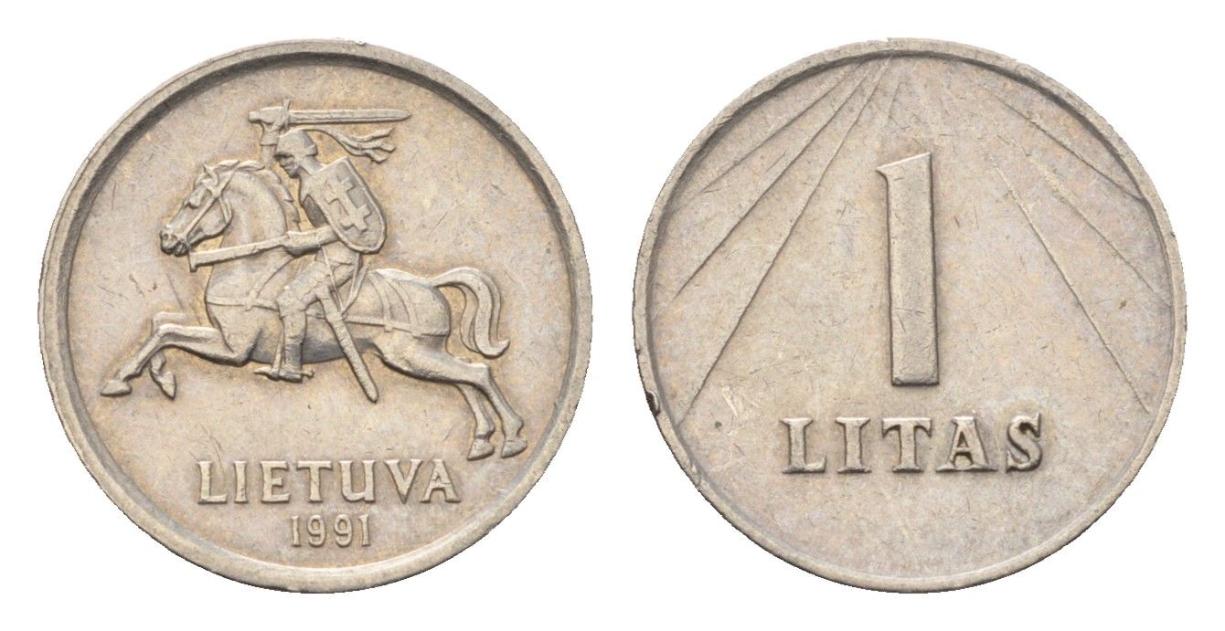 Литва 1 лит 1991 год-тип KM 91 медно-никель 08-1432