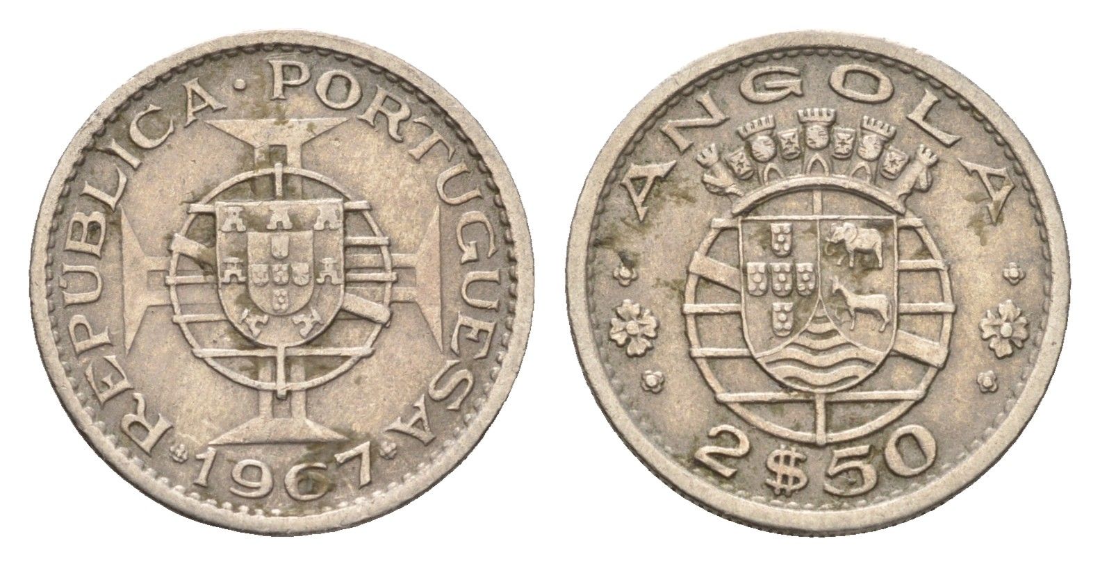 Ангола 2 1/2 эскола 1967 KM 77 медно-никель 4679-563