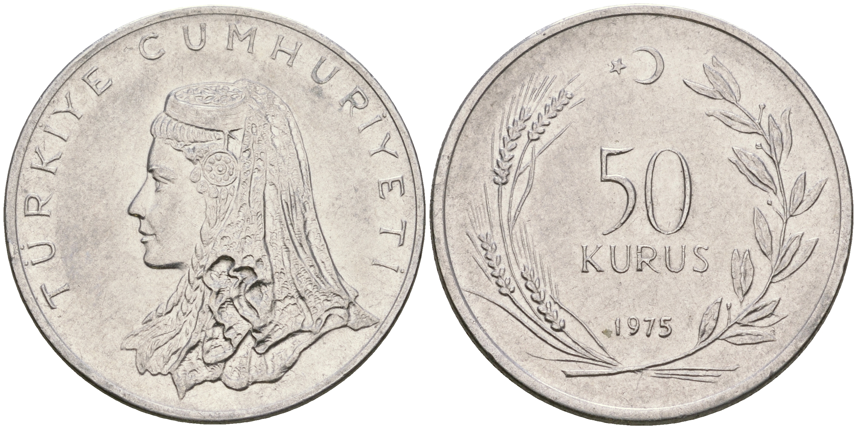 Турция 50 курушей 1975 Анатолийская невеста KM 899 нержавеющая сталь 4364-3314