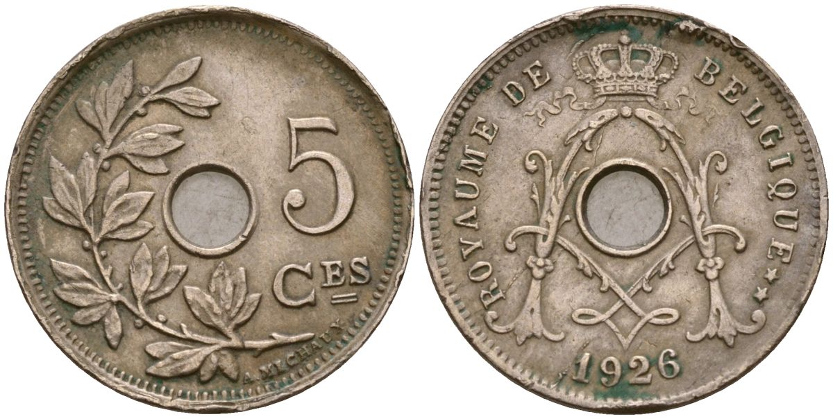 Бельгия 5 сантимов 1926 Король Альберт I (1910 - 1934) KM 66 медно-никель 39-1156