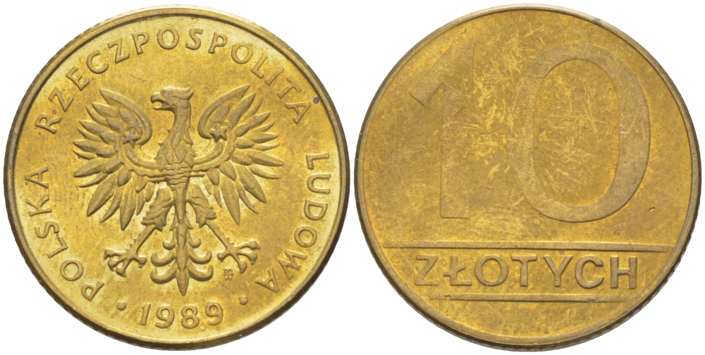 ПОЛЬША 10 ЗЛОТЫХ 1989 MW KM 152.2 латунь 213-835