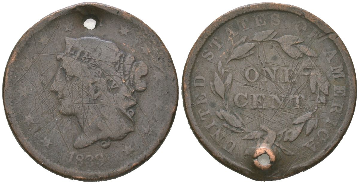 США 1 цент 1839 KM 67 медь 110-633
