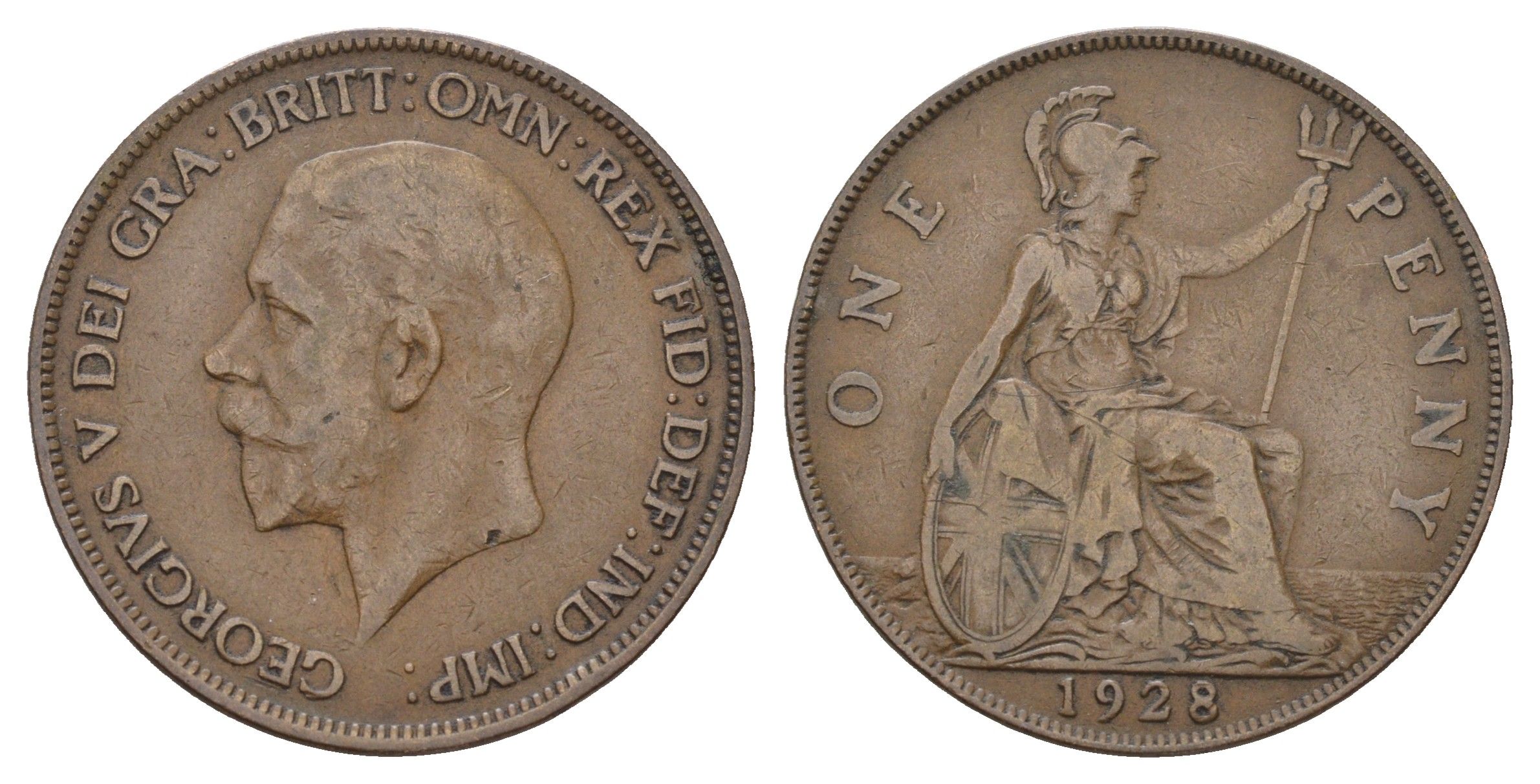 Великобритания 1 пенни 1928 Георг V (1910-1936) КМ 826, Spink 4054 бронза 4131-531