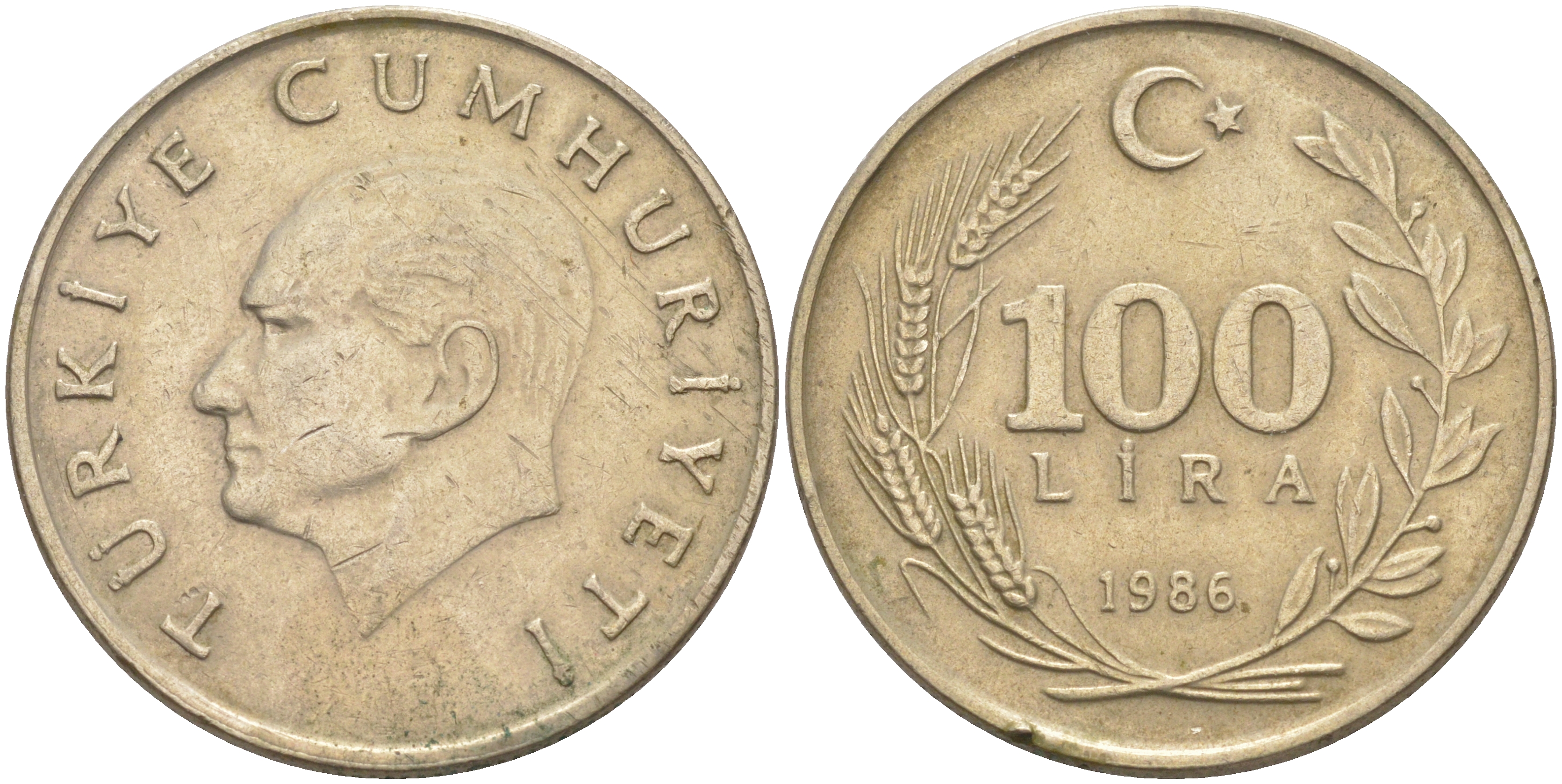 ТУРЦИЯ 100 ЛИР 1986 KM 967 медь никель цинк 4111-246