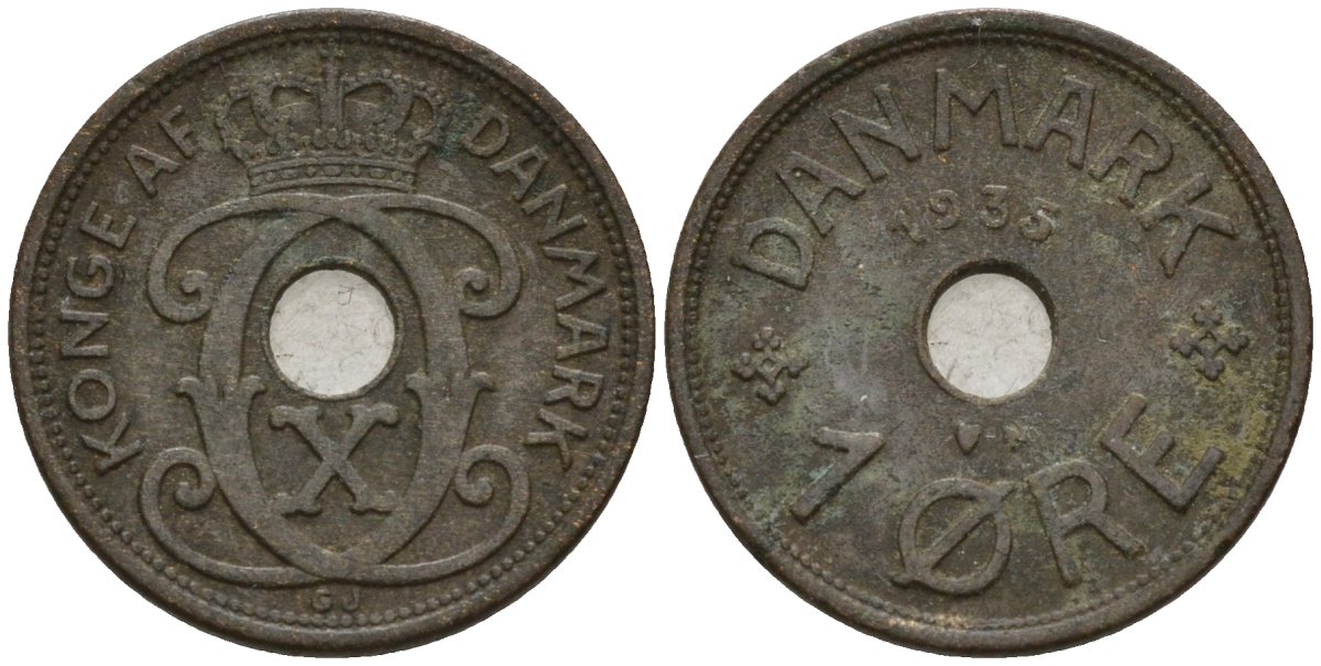 Дания 1 эре 1935 Кристиан X (1912-1947) KM 826 бронза 4147-427