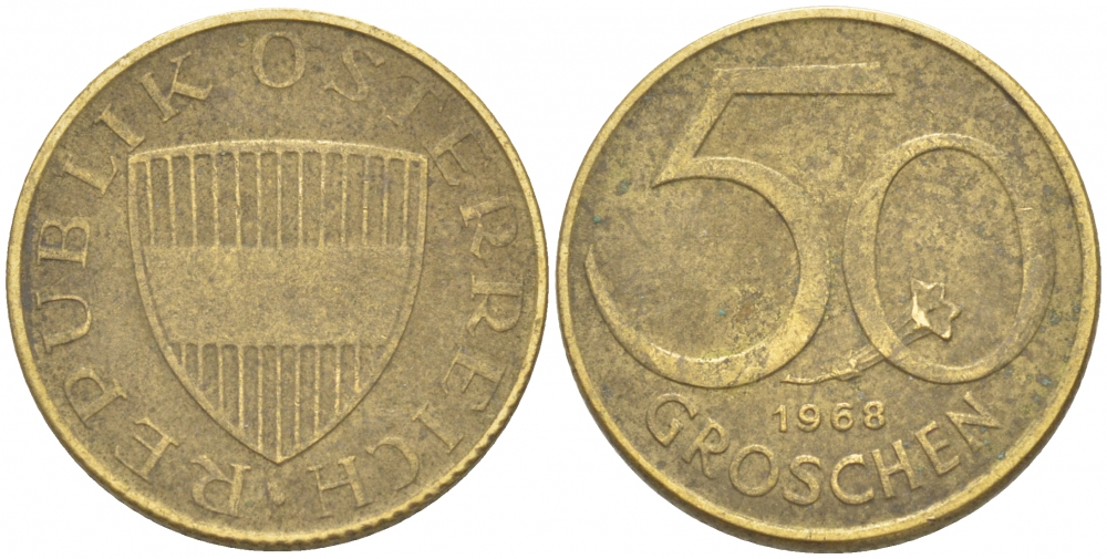 АВСТРИЯ 50 ГРОШЕЙ 1968 KM 2885 алюминиевая бронза 3309-324