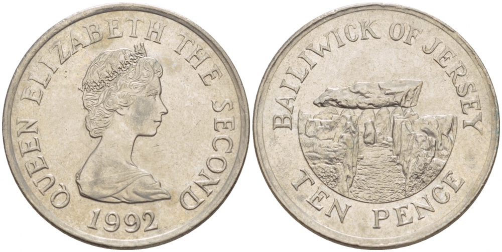 ДЖЕРСИ 10 ПЕНСОВ 1992 ЛА-ХУГ-БИ НА ОСТРОВЕ СЕНТ-МАРТИН KM 57.2 медно-никель 4548-445