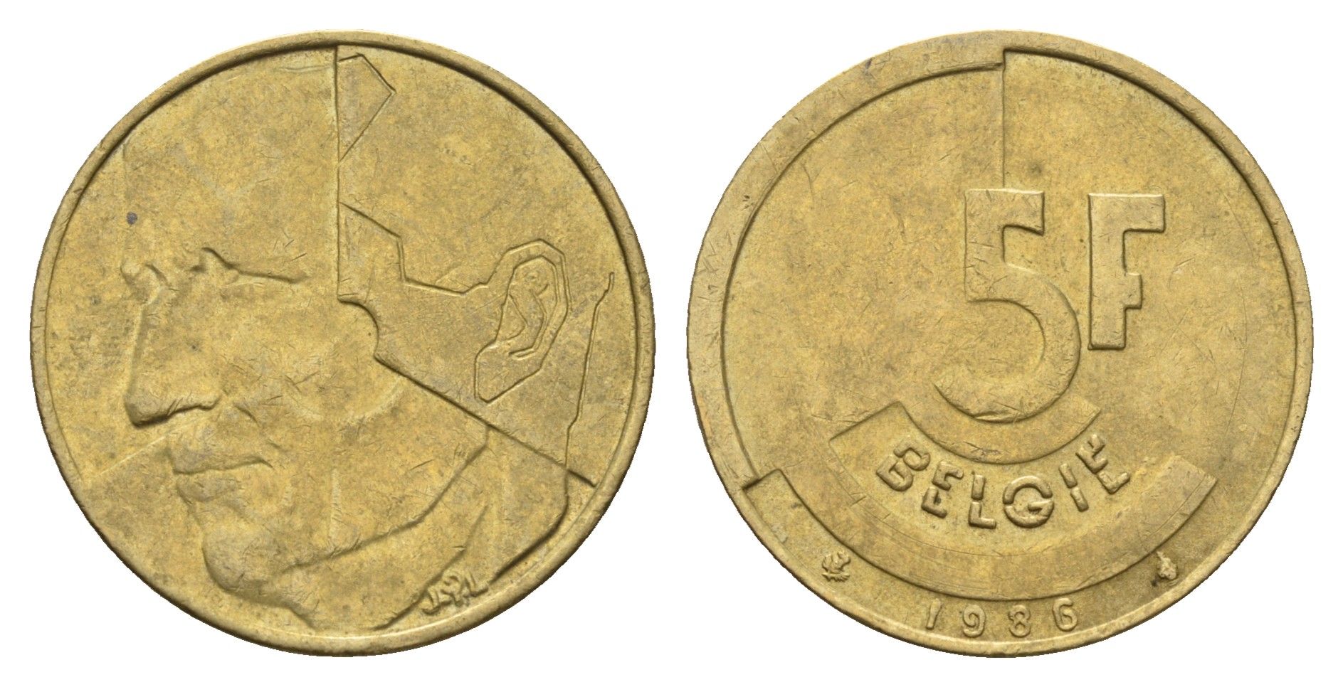 Бельгия 5 франков 1986 Belgie, Бодуэн I (1951-1993) KM 164 алюминиевая бронза 4629-415