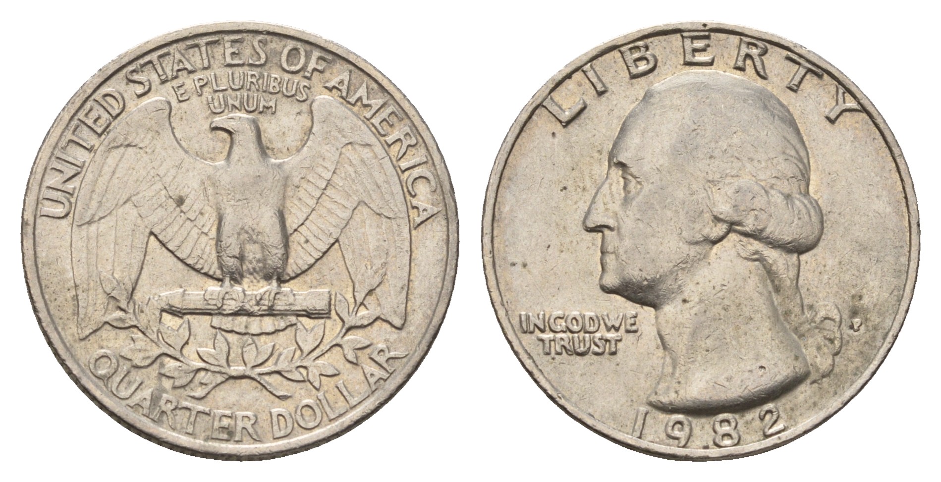 США 25 центов (квотер) 1982 P, Вашингтон KM А164а медь плакированная медно-никелем 4681-446