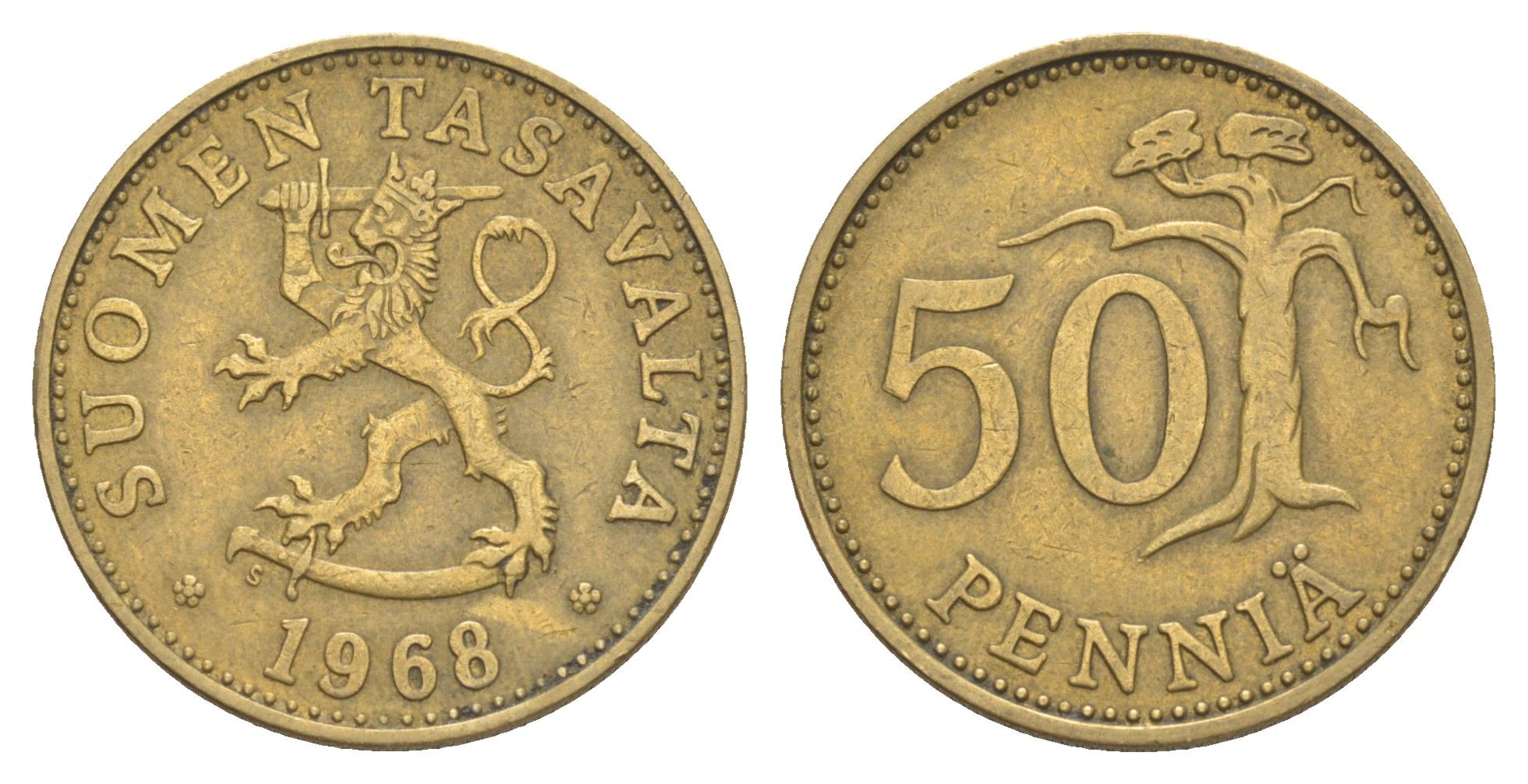 Финляндия 50 пенни 1968 KM 48 алюминиевая бронза 4648-446