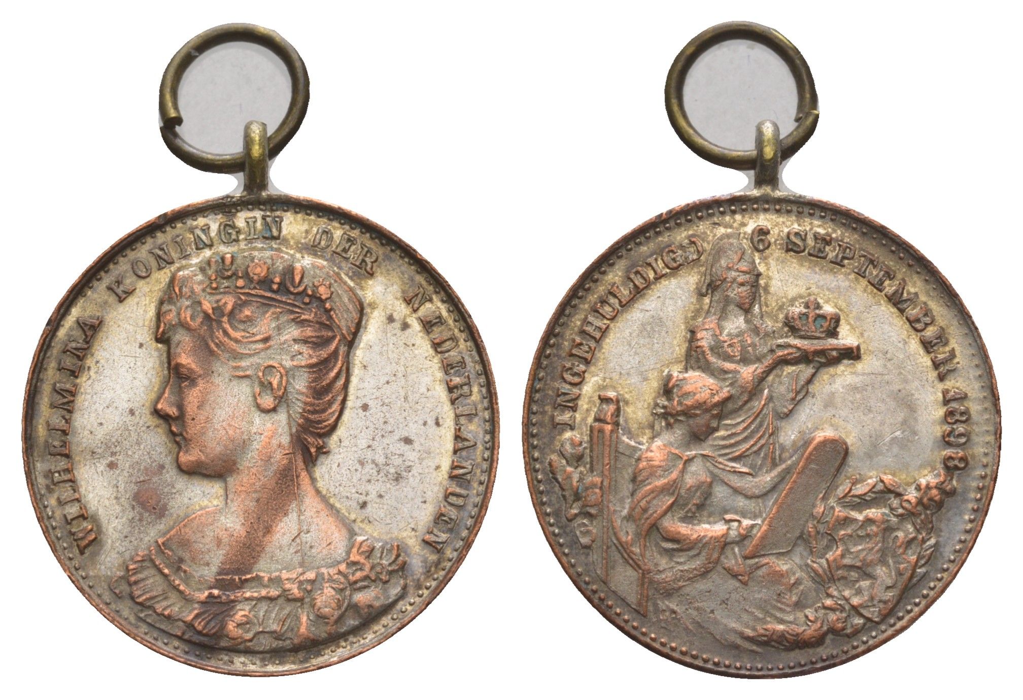 Нидерланды медаль "Коронация Вильгельмины " 1898 Коронация Вильгельмины 6 сентября 1898 года на престол Нидерландов, диаметр 25,4 мм, вес 7,03 гр серебро 4127-245