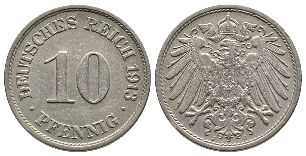 Германия 10 пфеннигов 1913 J KM 12, Jager 13, Weege 8 медно-никель 4364-2932