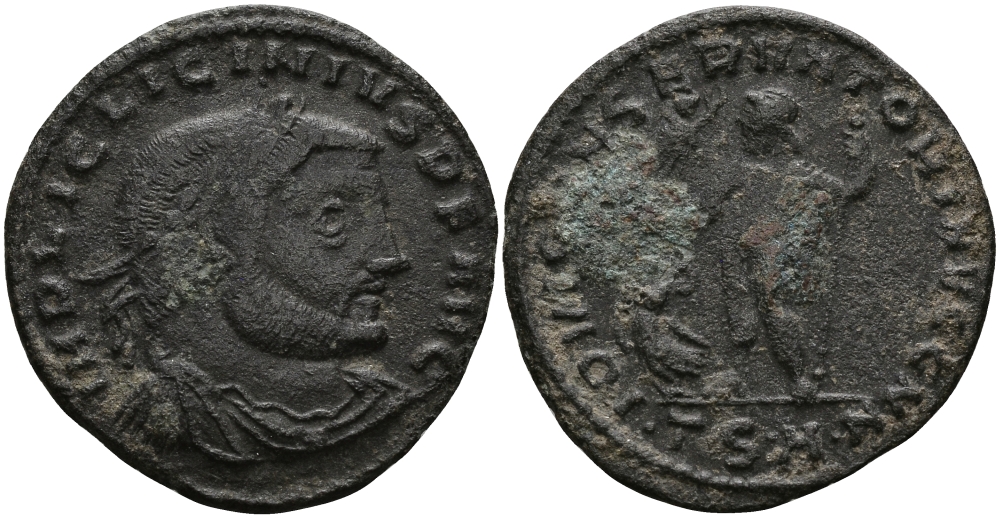 Римская Империя нуммий 312 - 313 Лициний IOVI CONSERVATORI AVGG NN Фессалоника Very fine RIC 60 бронза 1073-6-111