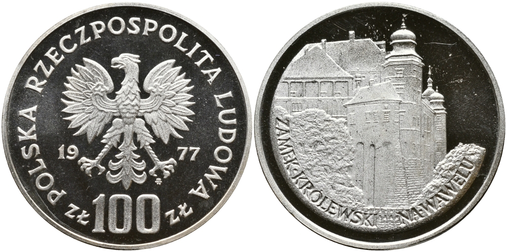 Польша 100 злотых 1977 MW, Вавельский замок в Кракове KM 91, Parchimowicz 279 серебро PROOF 441-535