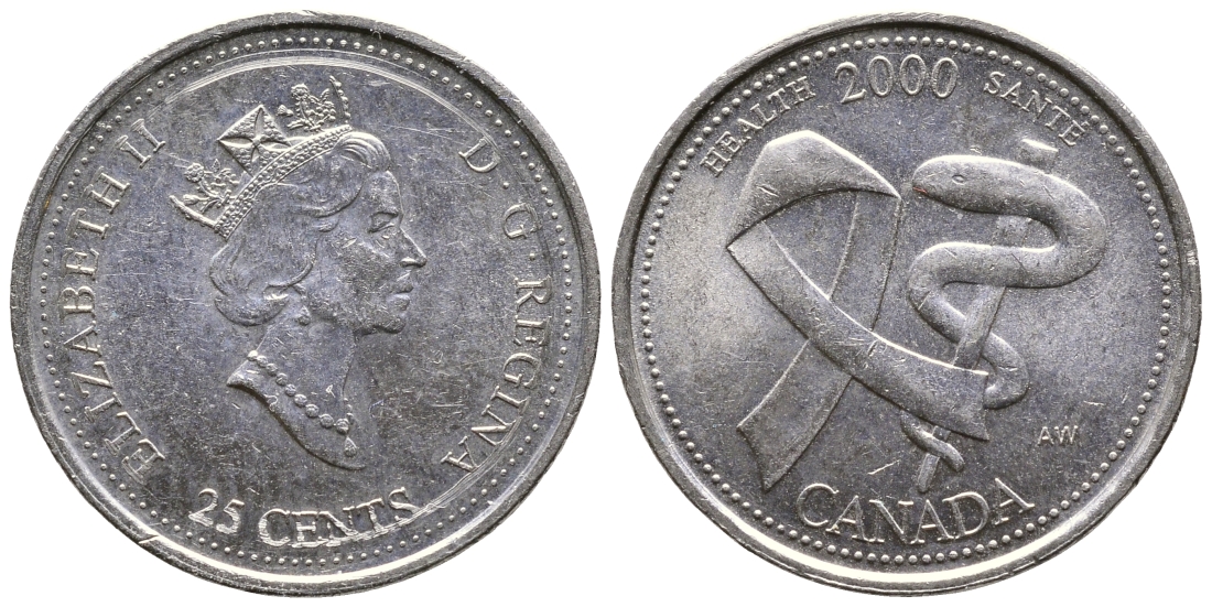 КАНАДА 25 ЦЕНТОВ 2000 МИЛЛЕНИУМ, HIALTH SANTE KM 373 никель 4364-1731