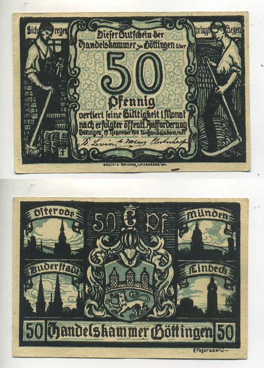 ГЁТТИНГЕН ХАНДЕЛЬСКАММЕР 50 ПФЕННИГОВ 1920 19 НОЯБРЯ 1920, НОТГЕЛЬД Грабовски G25.6 бумага 7221-65-2