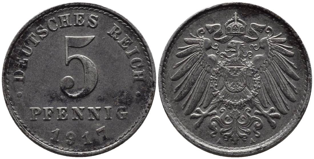 ГЕРМАНИЯ 5 ПФЕННИГОВ 1917 A KM 19, Jager 297, Weege 5 железо 4547-562