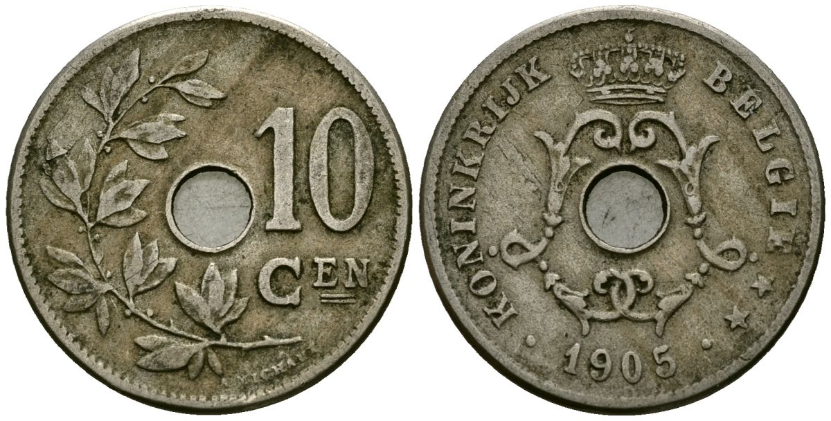 Бельгия 10 сантимов 1905 Belgie KM 53 медно-никель 4172-1214