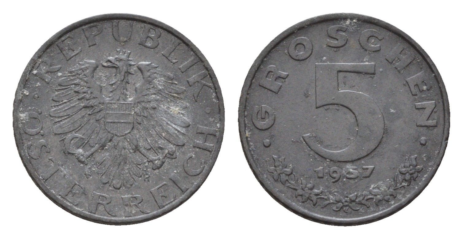 Австрия 5 грошей 1957 KM 2875 цинк 4630-133