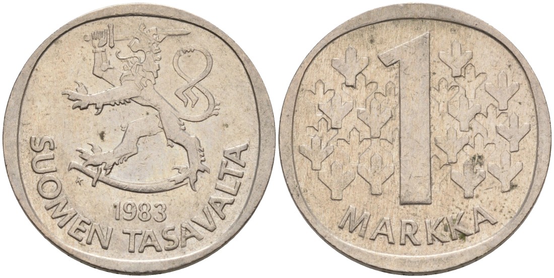 ФИНЛЯНДИЯ 1 МАРКА 1983 K KM 49a медно-никель 4563-531